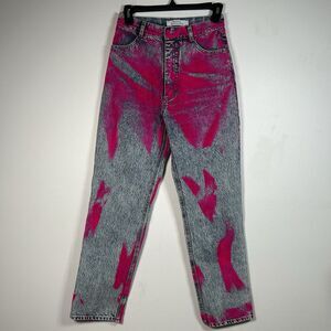 KSENIA SCHNAIDER Denim Jeans Straight High-Rise Blue Acid Wash Pink Velour Sz 27